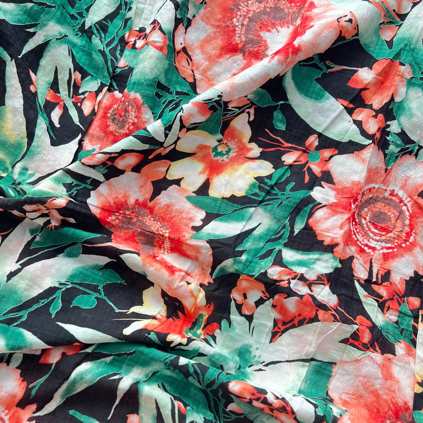 Bold Black Floral Cotton Voile