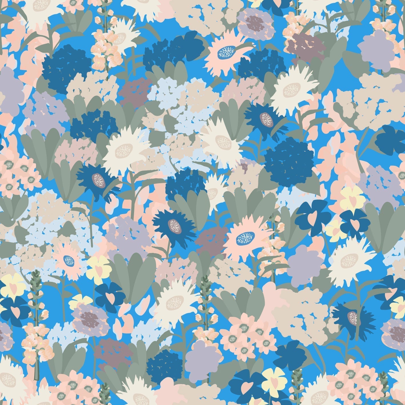 Dream Floral Peach Tide - Azure Blue