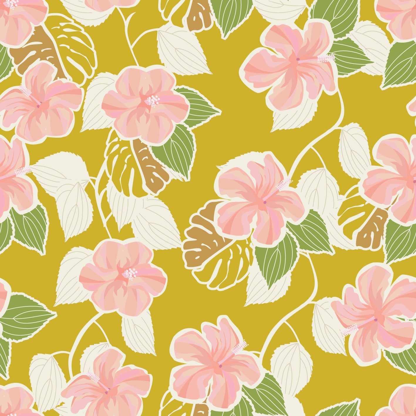 Outlined Hibiscus Mango Mint - Peach