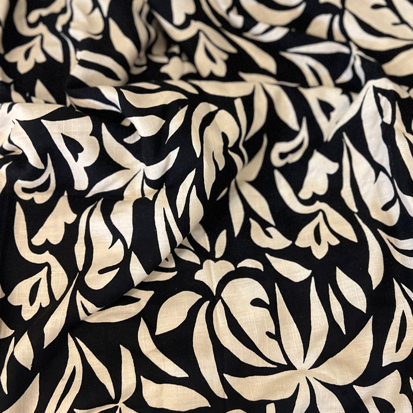 Black and Natural Leaf Linen