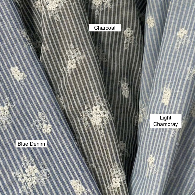 Madeleine Striped Embroidered Cotton Blue Denim Sample