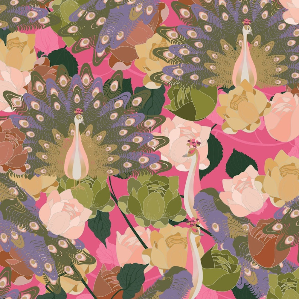 Peacocks & Peonies Amber Haze Raspberry