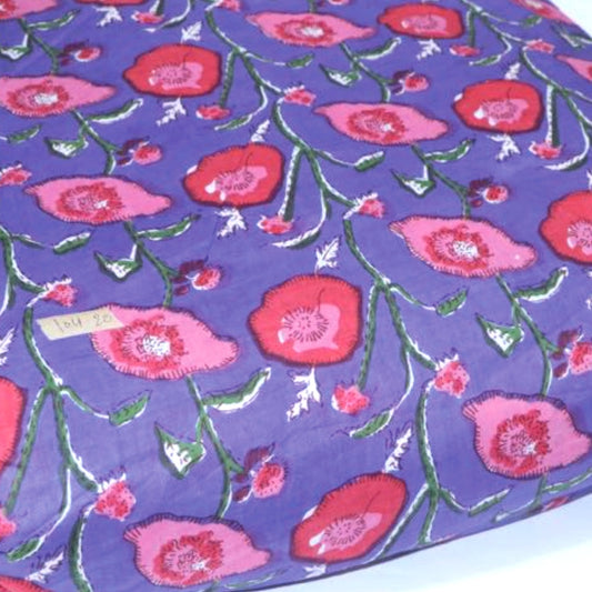 Poppies Deep Purple Block Printed Indian Cotton