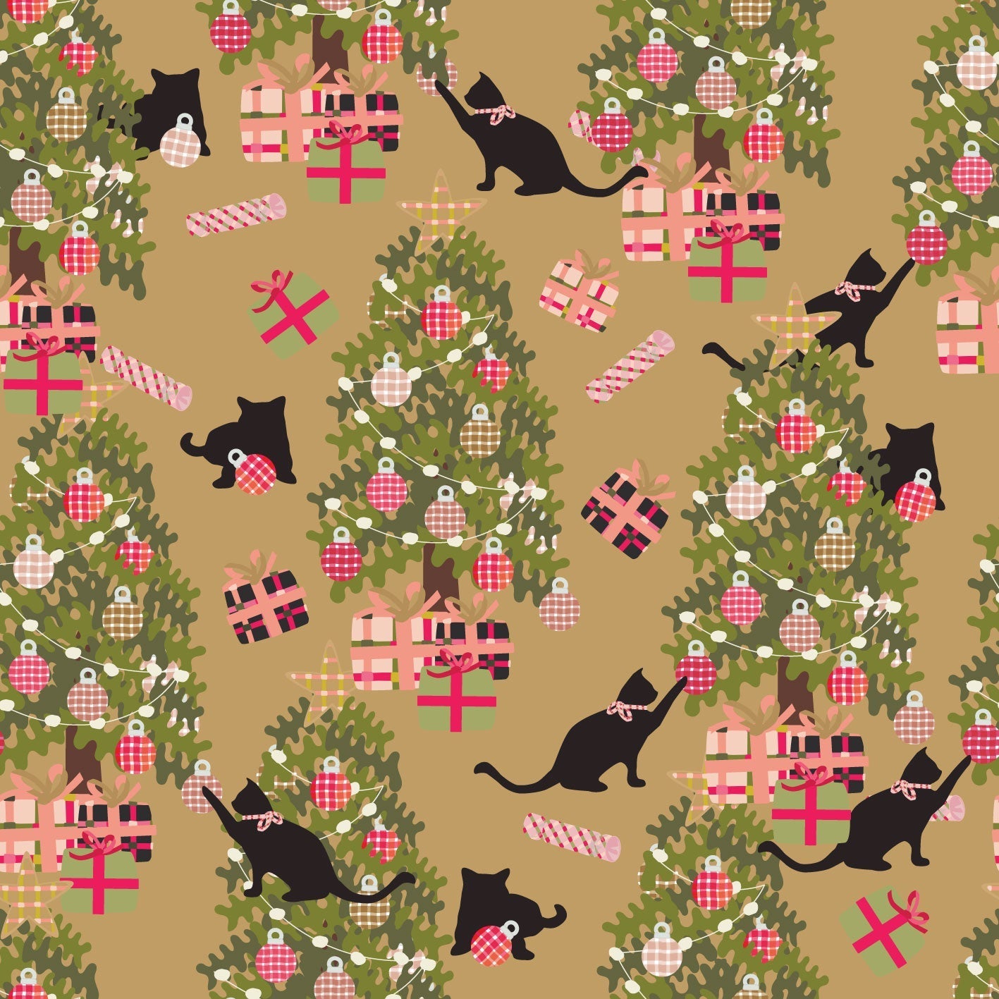 Cat And The Christmas Tree Gold