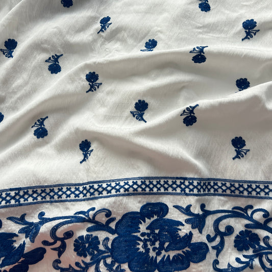 Prettiest Embroidered Border Silk Linen Blend