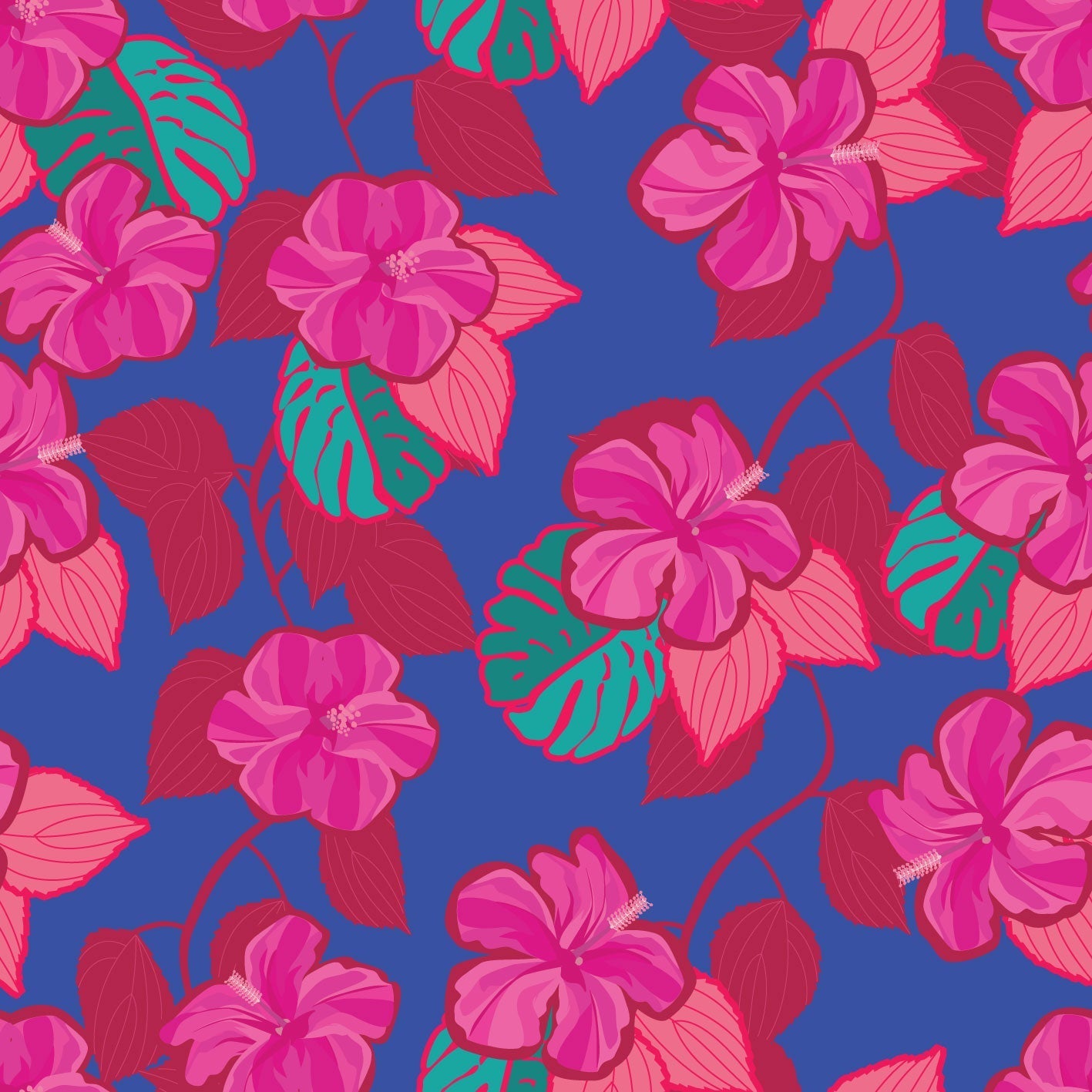 Outlined Hibiscus Hyper Fuchsia - Dazzling Blue