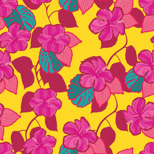 Outlined Hibiscus Hyper Fuchsia - Vibrant Yellow