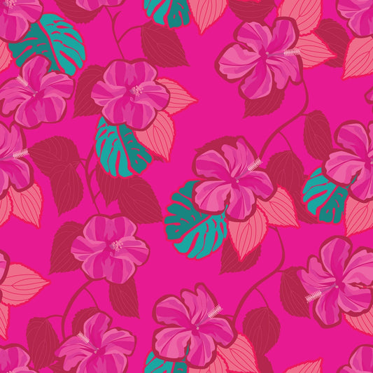 Outlined Hibiscus Hyper Fuchsia - Fuchsia