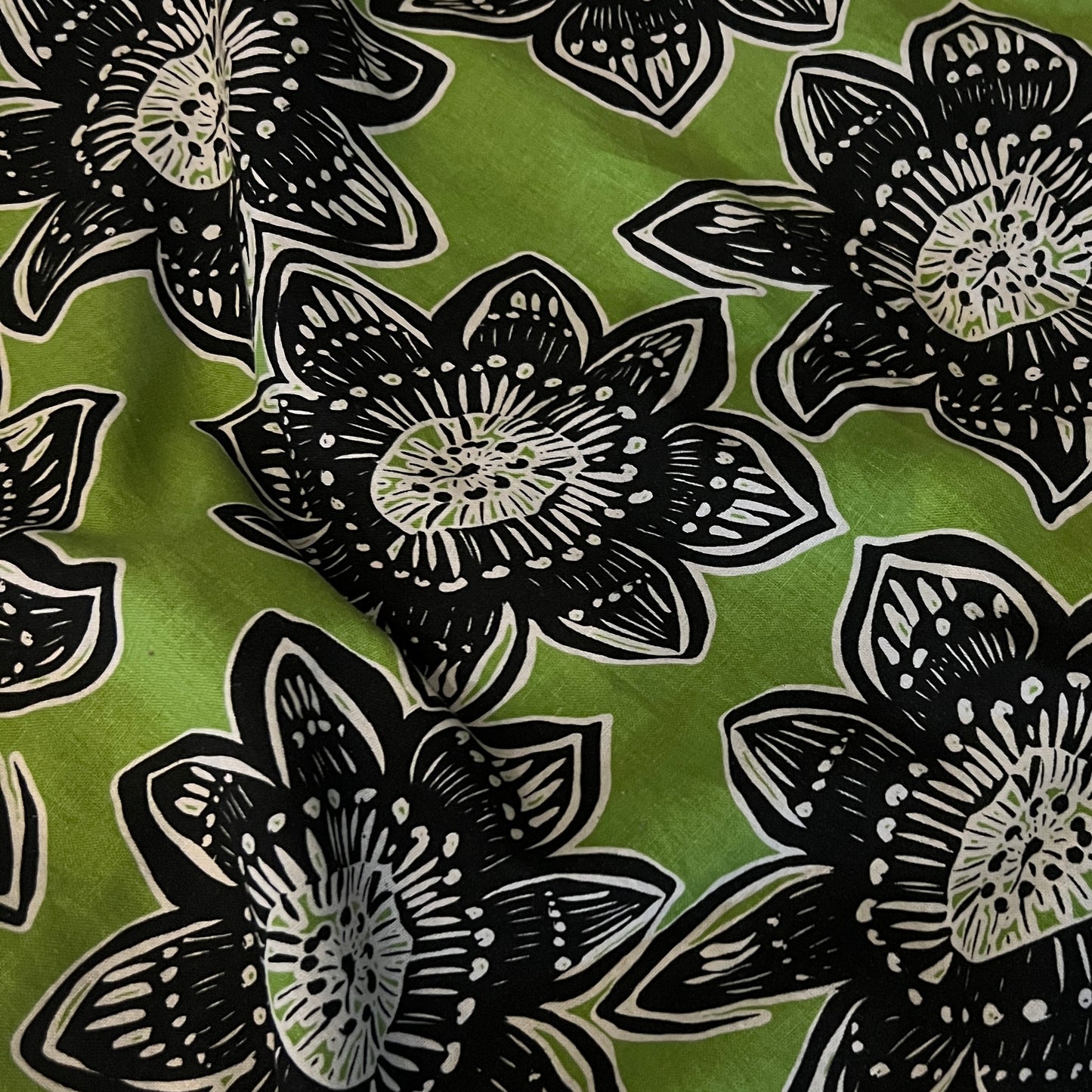 Bold Black Flower Avocado Linen