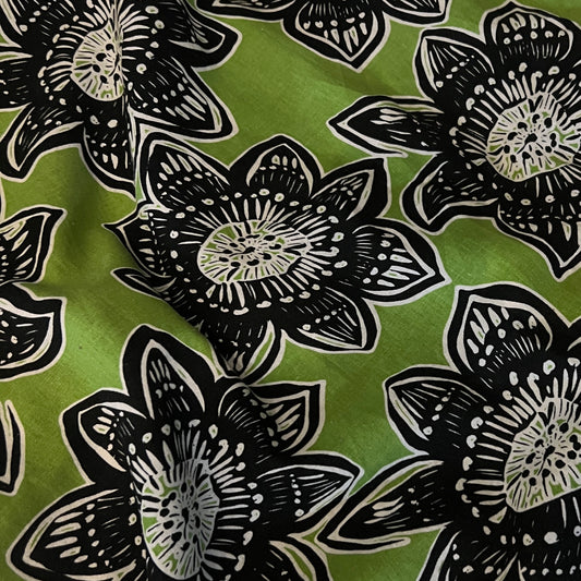 Bold Black Flower Avocado Linen