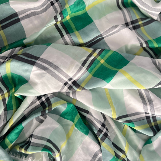 Western Check Green & White Voile Sample