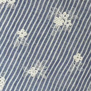 Madeleine Striped Embroidered Cotton Blue Denim Sample