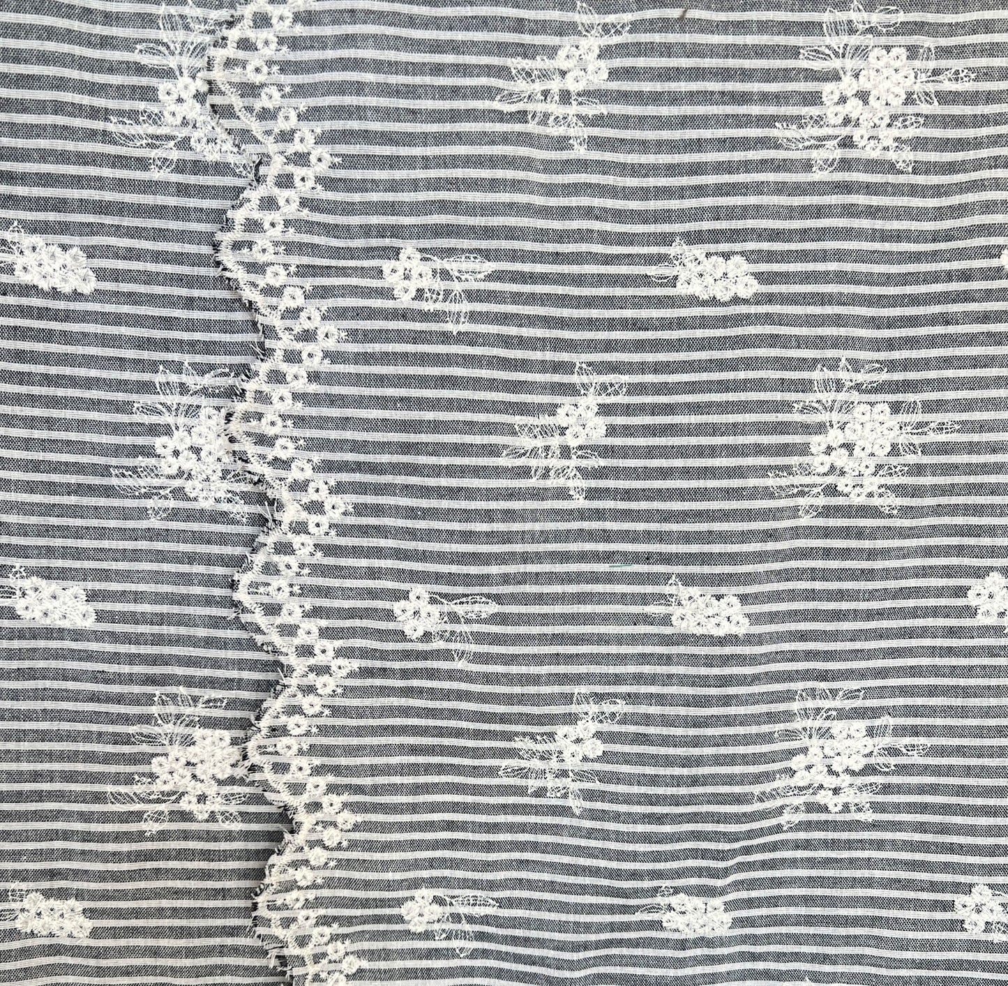 Madeleine Striped Embroidered Cotton Charcoal Sample
